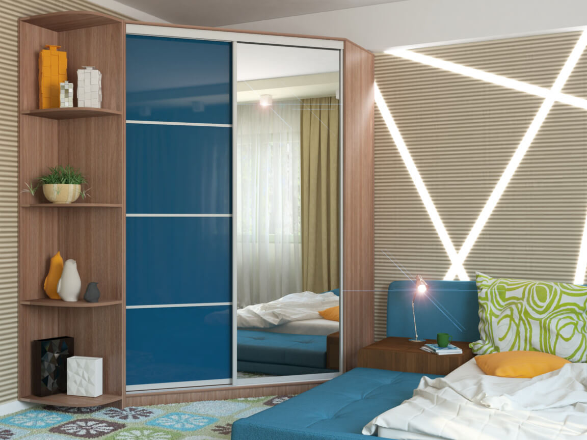 /Угловой шкаф-купе №160 цвет морской волны на заказ